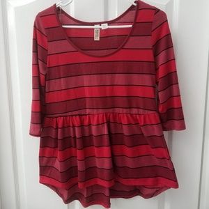 Women's red striped babydoll peplum blouse top